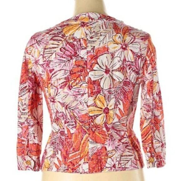 Ruby Rd Art To Wear Tropical Hawaiian Tribal Collar Crackle Floral Blazer Sz 14 - Picture 7 of 12